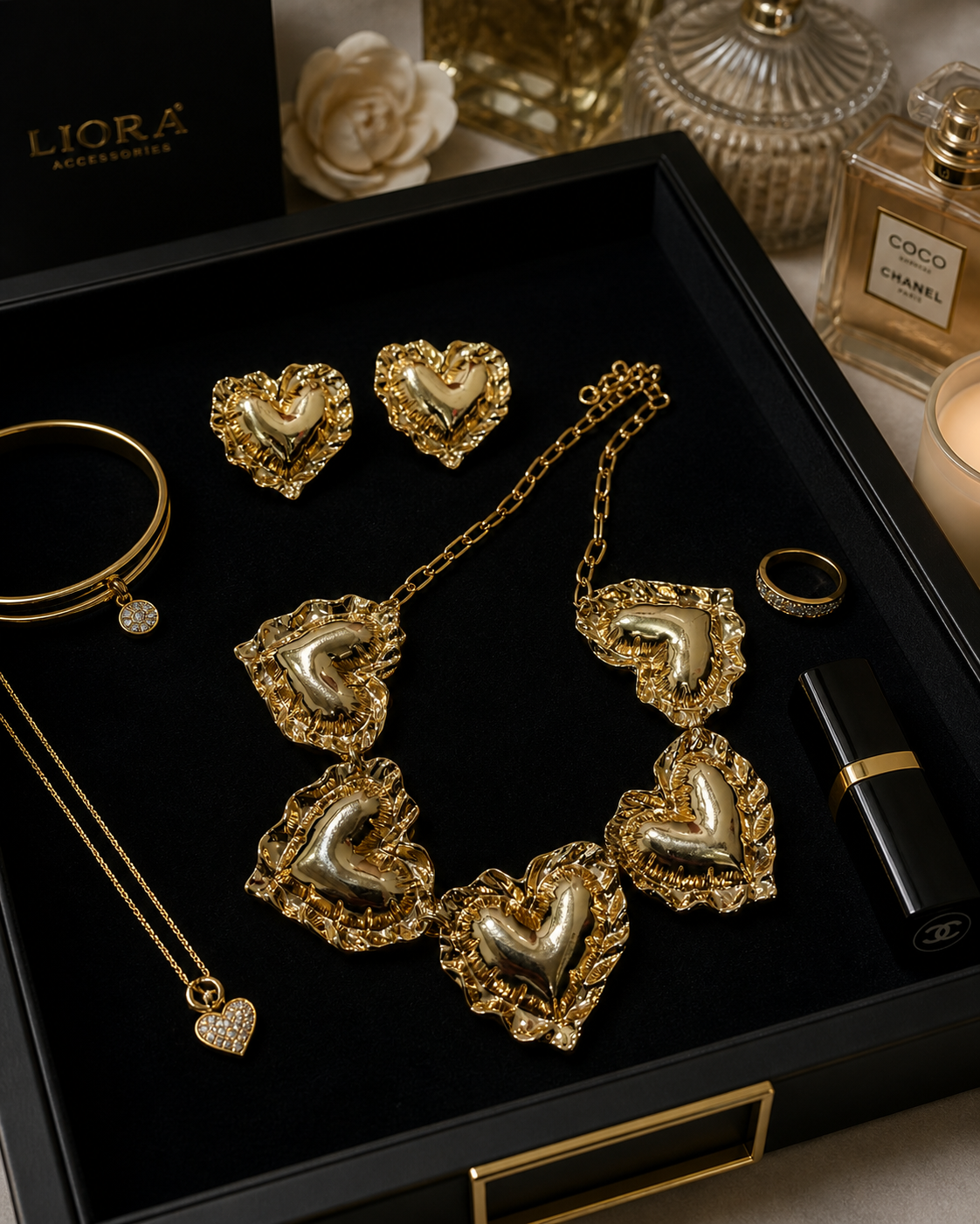 Golden Heart Necklace Set