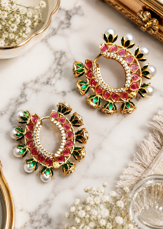 Ruby Pearl Chandbali Earrings