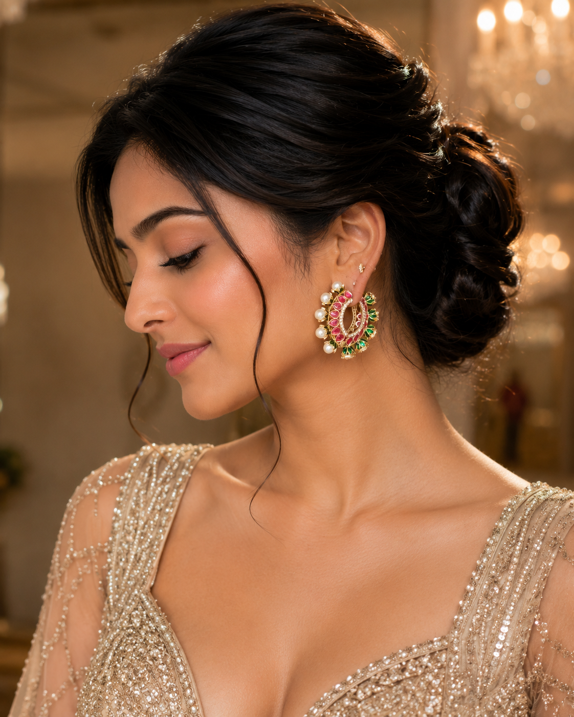 Ruby Pearl Chandbali Earrings