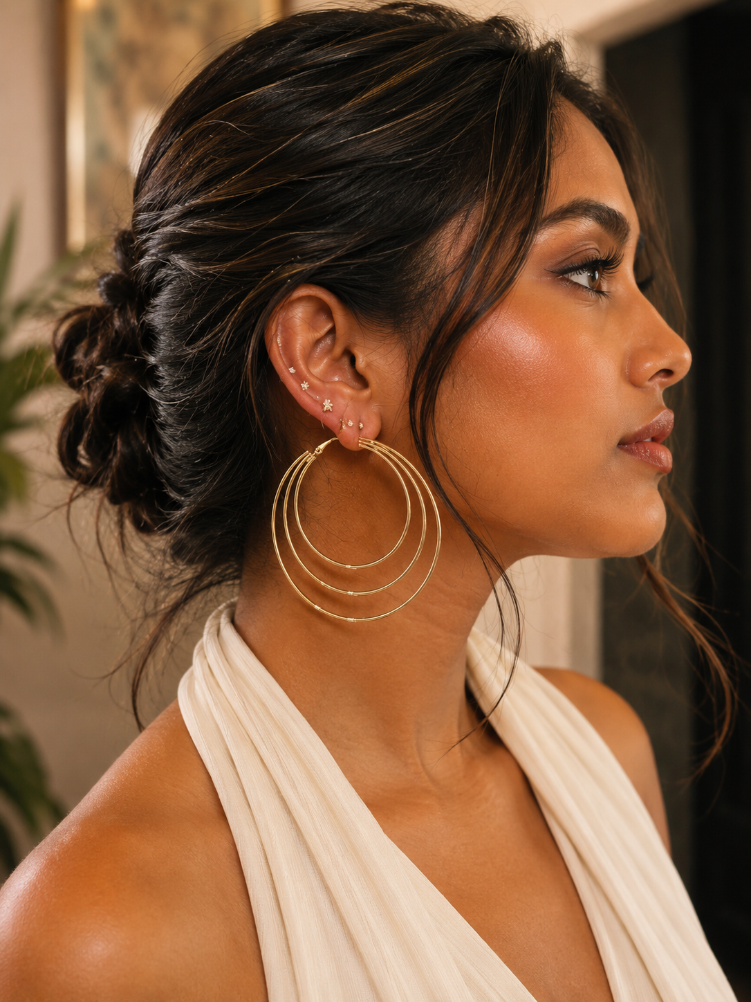 Triple Hoop Gold Earrings