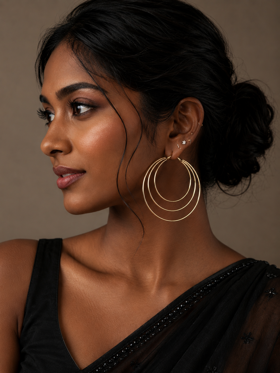 Triple Hoop Gold Earrings