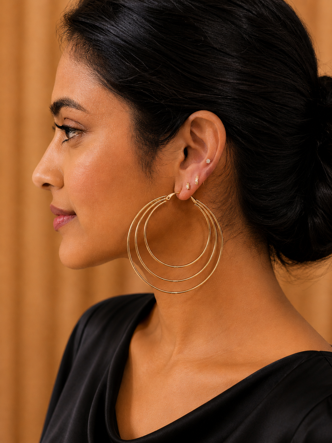 Triple Hoop Gold Earrings