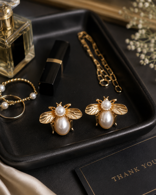 Pearl Bee Charm Studs