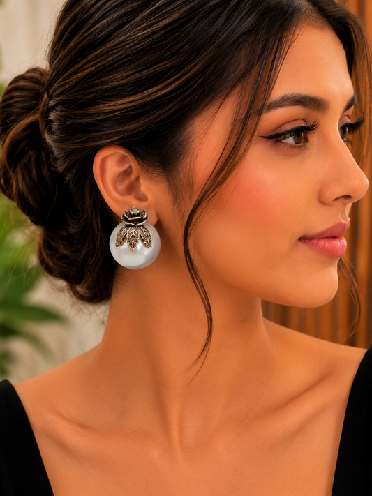 Vintage Pearl Bloom Drop Earrings