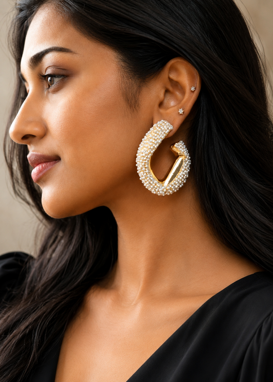 Pearl Eclipse Hoop Earrings