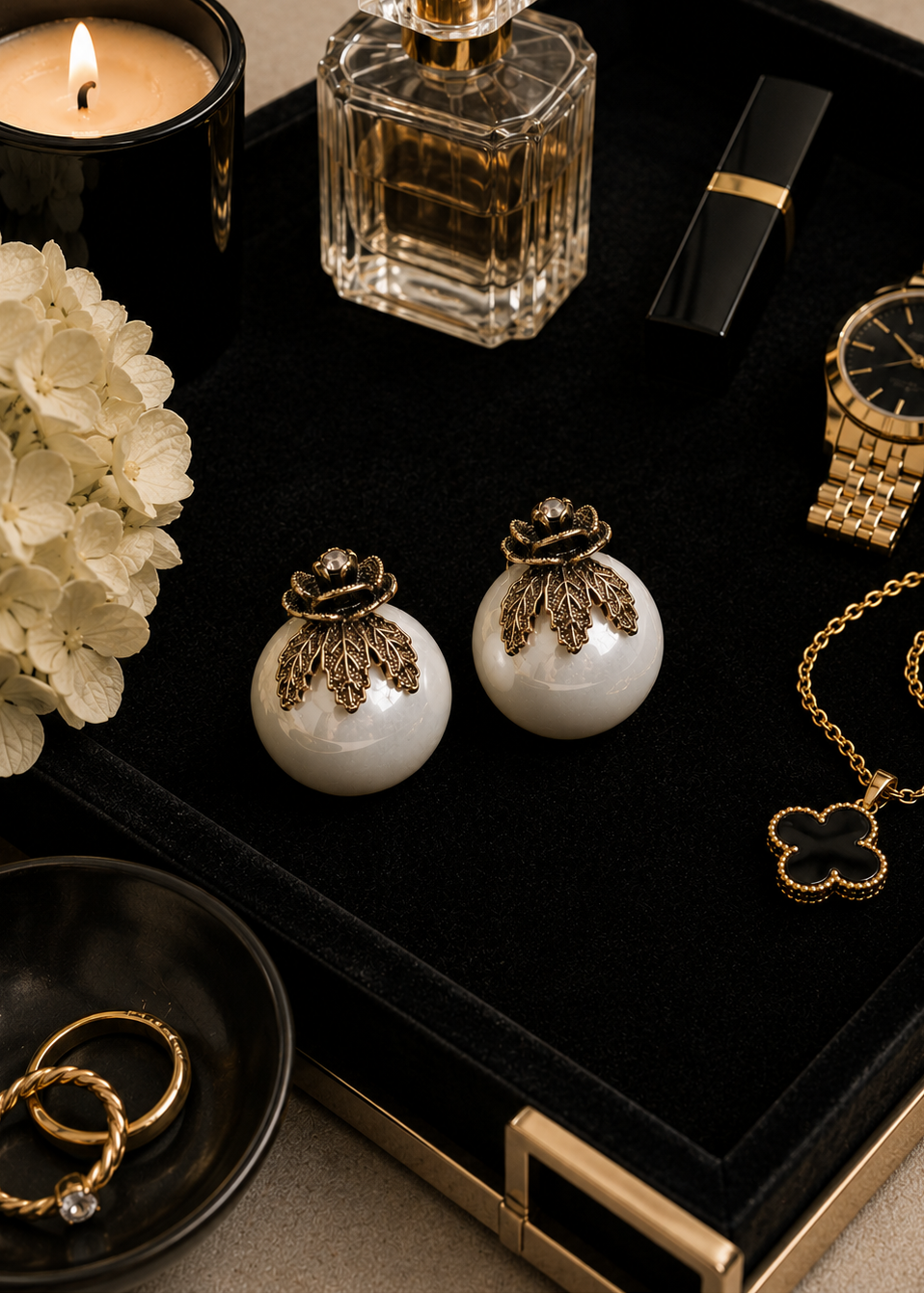 Vintage Pearl Bloom Drop Earrings