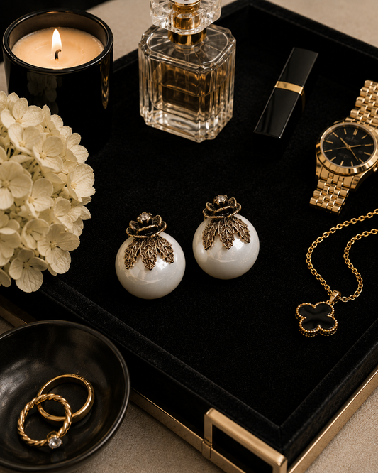 Vintage Pearl Bloom Drop Earrings