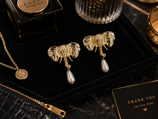 Elephant Pearl Drop Earrings