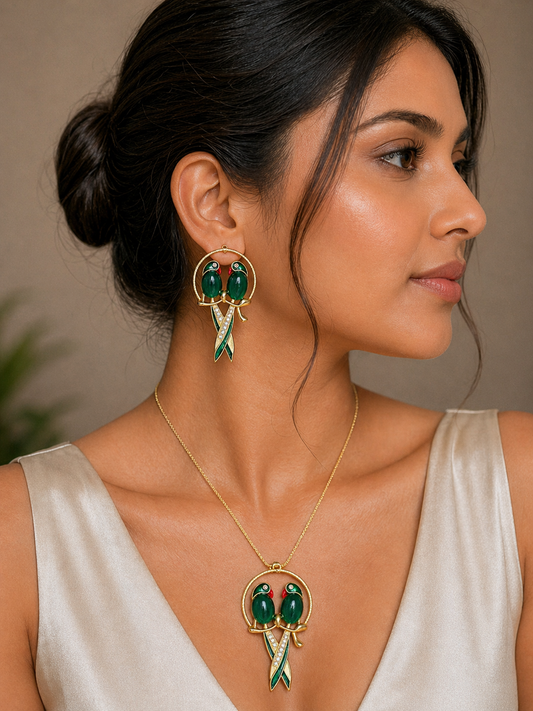 Twin Parrot Pendant Necklace Set