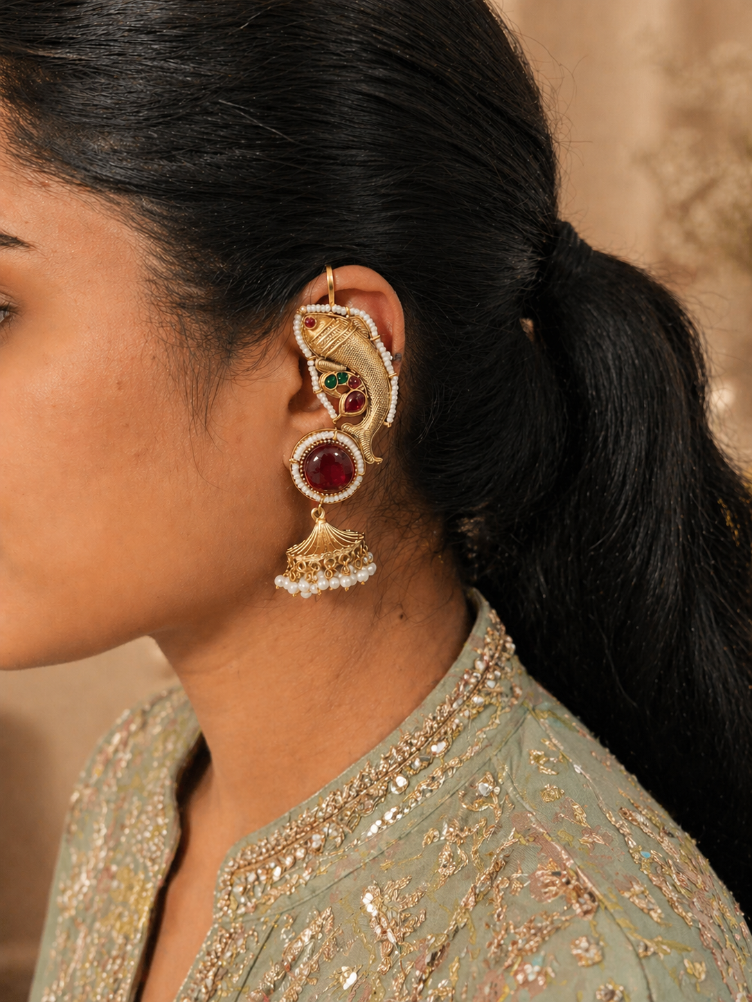 Fish motif Ear cuff Jhumkas