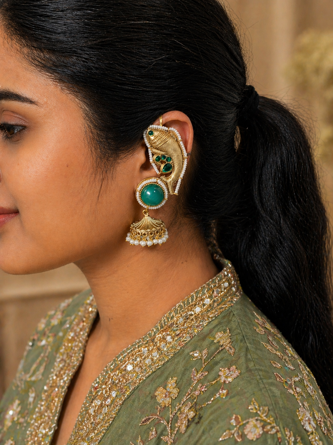 Fish motif Ear cuff Jhumkas
