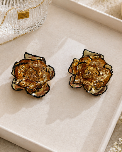 Golden Rose Statement Earrings