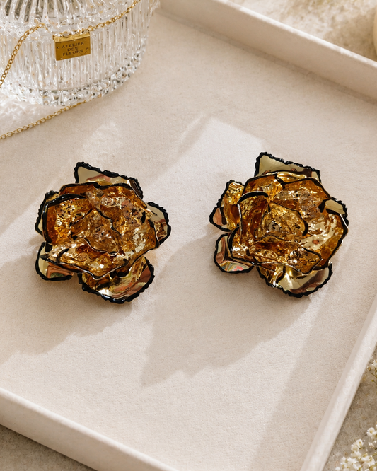Golden Rose Statement Earrings