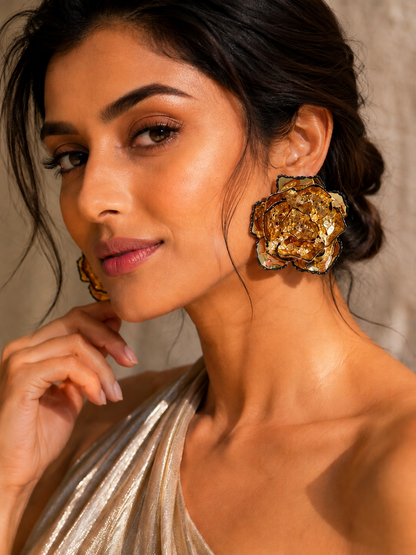 Golden Rose Statement Earrings