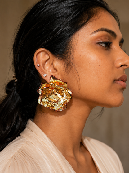 Golden Rose Statement Earrings
