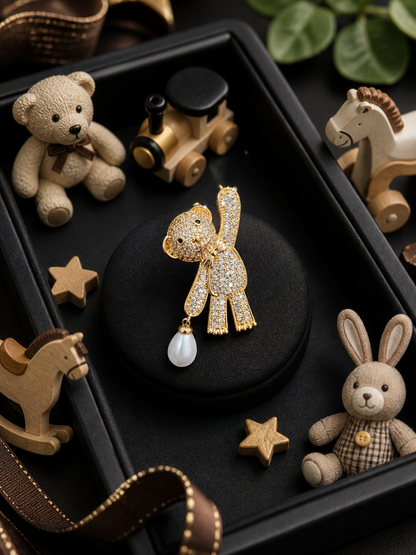 Pearl Teddy Brooch