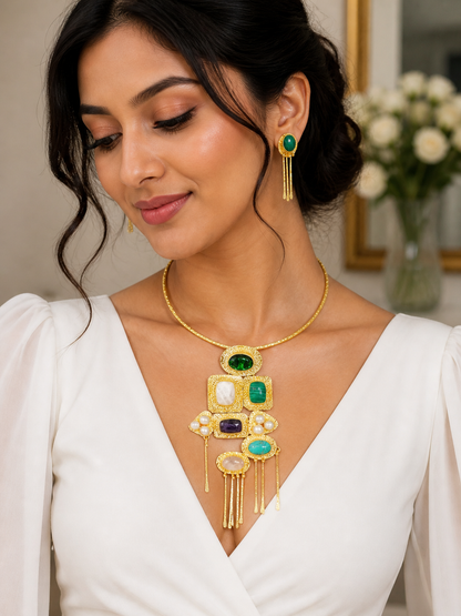 Luxe Geometric Gemstone Necklace