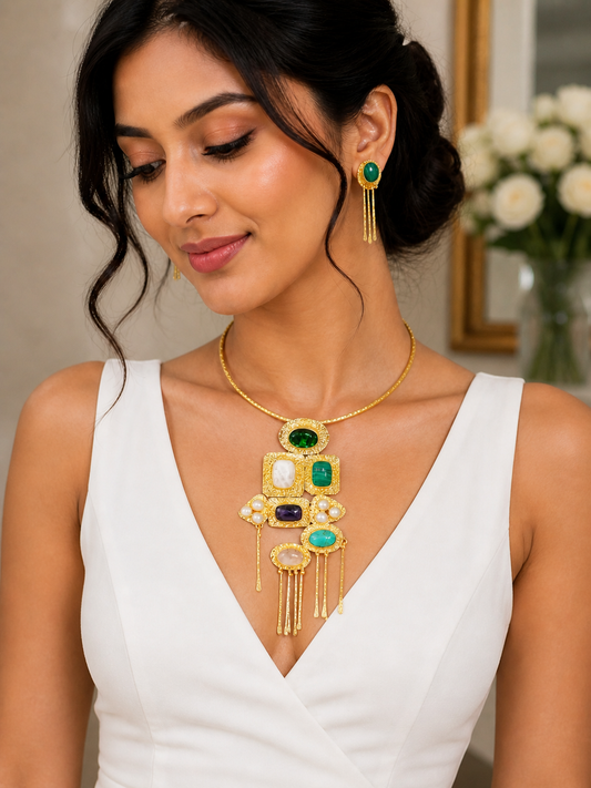 Luxe Geometric Gemstone Necklace