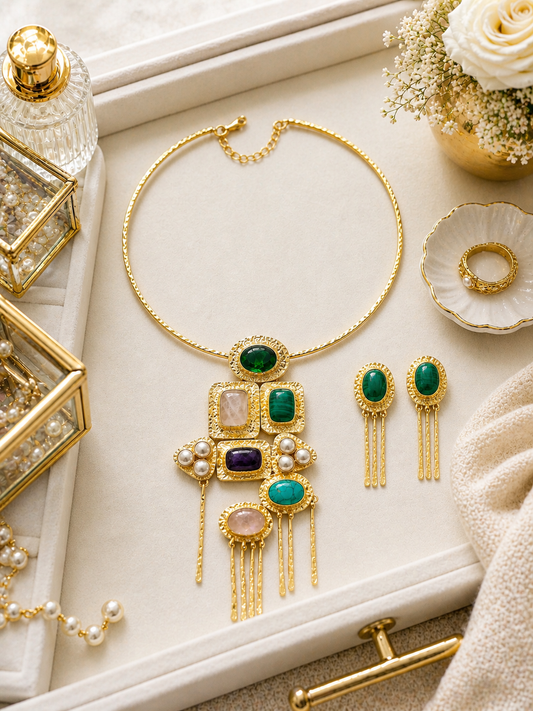 Luxe Geometric Gemstone Necklace