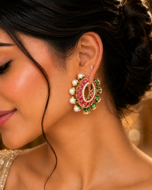 Ruby Pearl Chandbali Earrings