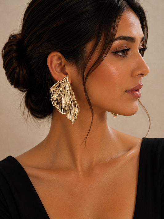 Golden Leaf Statement Earrings