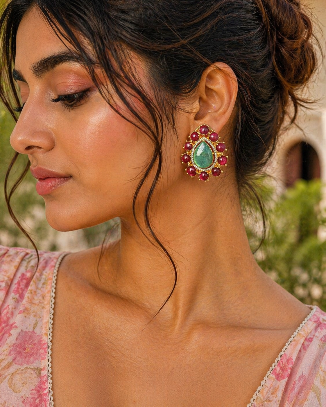 Emerald Ruby Doublet Stud Earrings