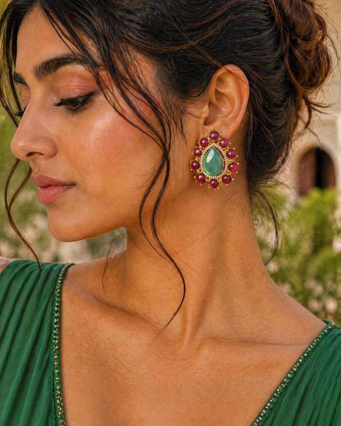 Emerald Ruby Doublet Stud Earrings