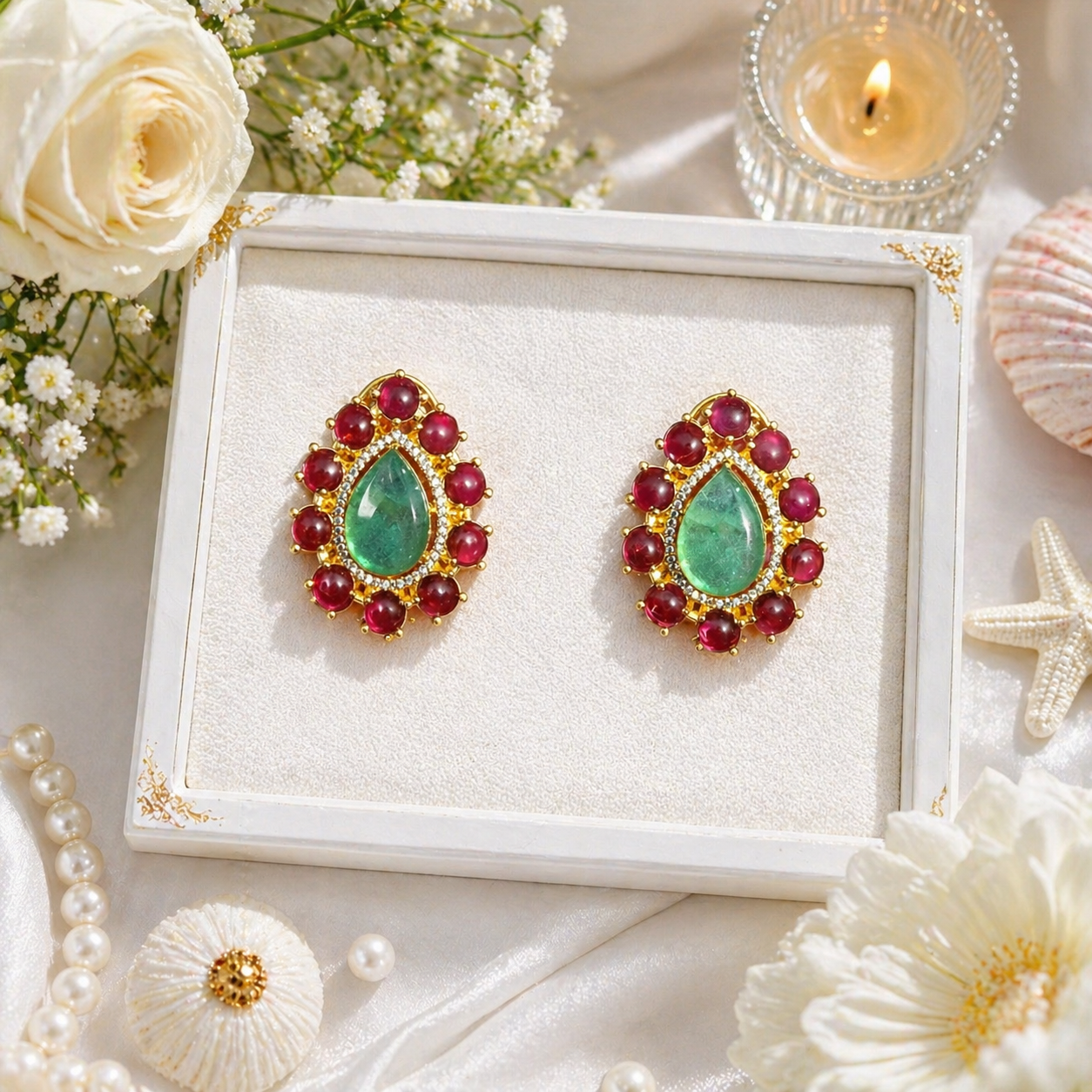 Emerald Ruby Doublet Stud Earrings