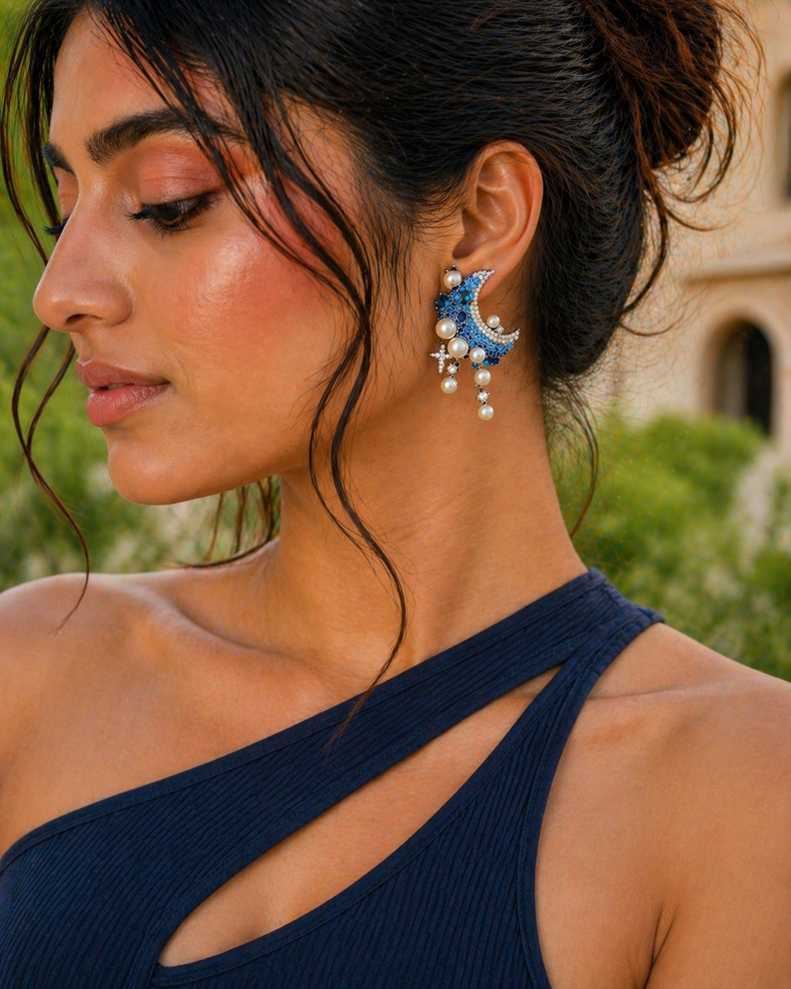 Midnight Moon Pearl Drop Earrings