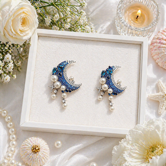 Midnight Moon Pearl Drop Earrings