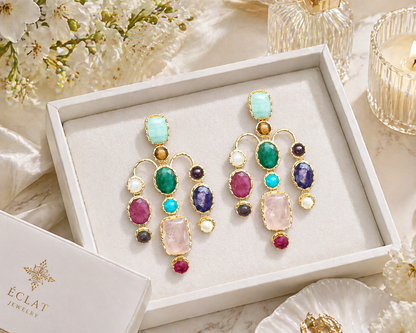 Navratna Chandelier Earrings