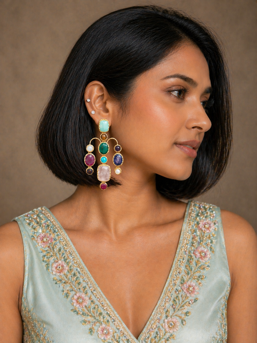 Navratna Chandelier Earrings