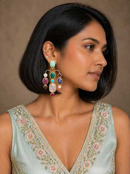 Navratna Chandelier Earrings