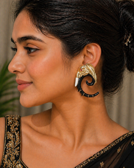 Royal Elephant Spiral Statement Earrings
