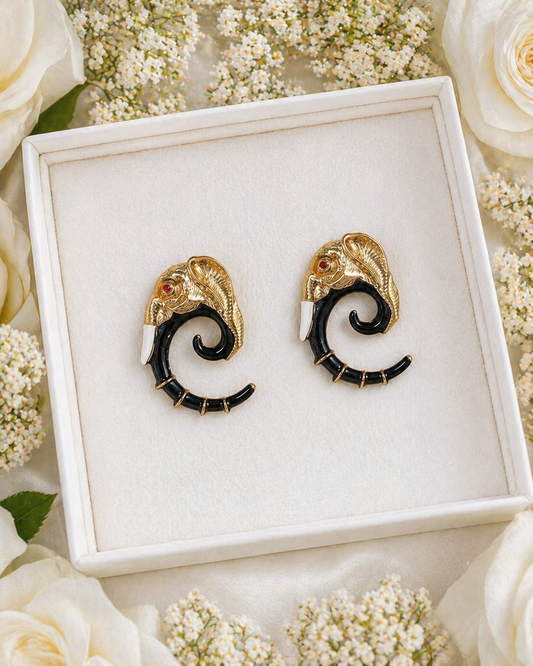 Royal Elephant Spiral Statement Earrings