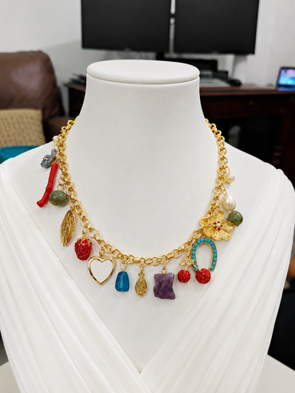 Coastal Charm Enamel Necklace displayed on a simple jewellery bust
