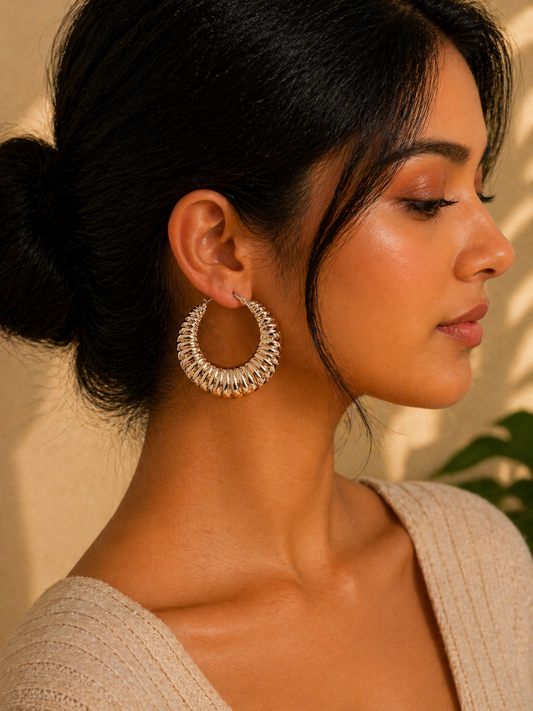 Golden Textured Statement Hoops