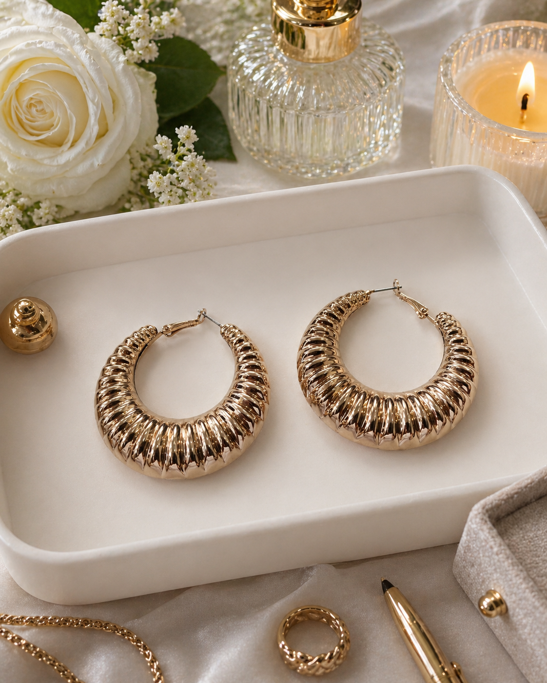 Golden Textured Statement Hoops