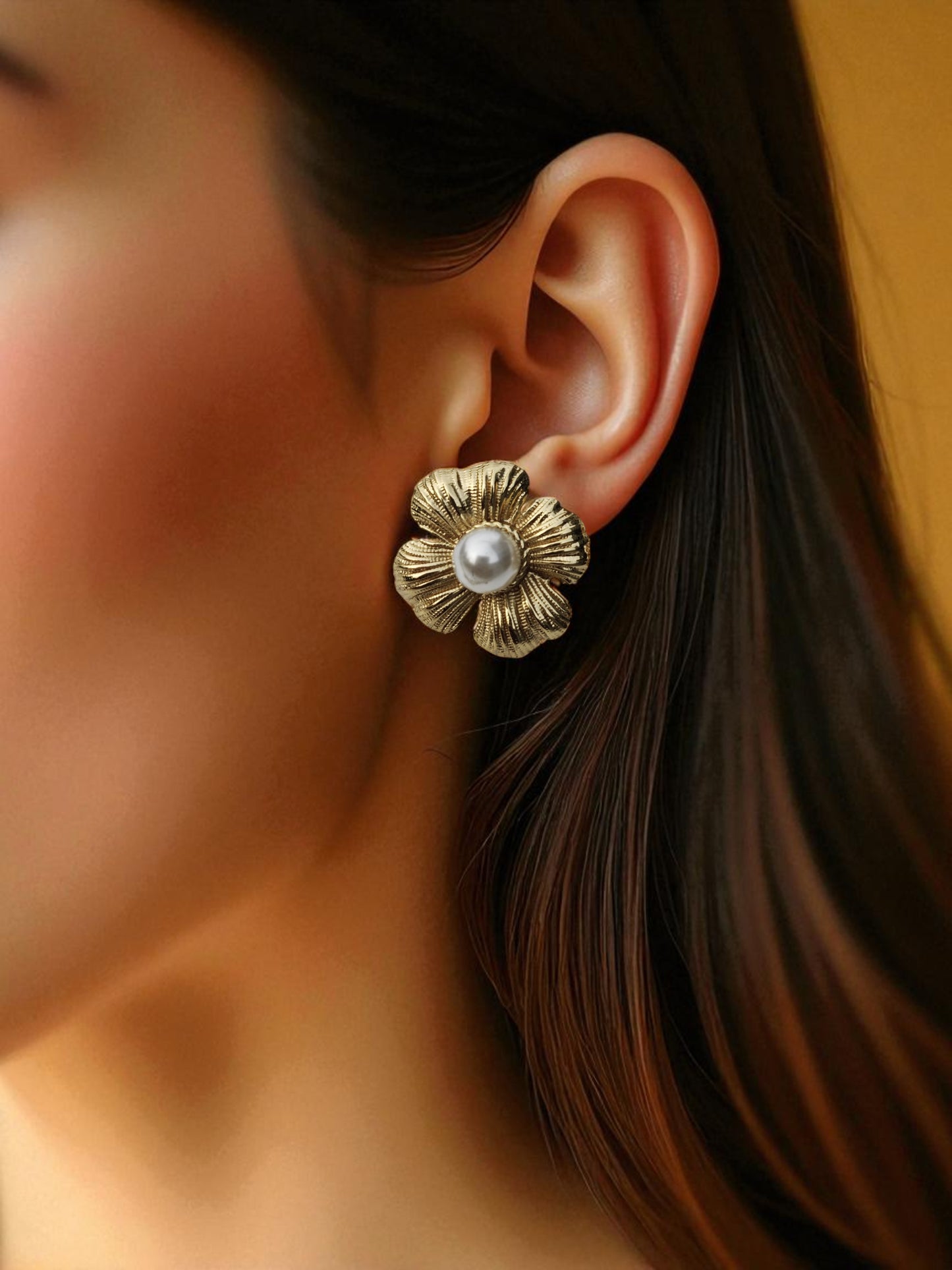 Golden Blossom Pearl Earrings