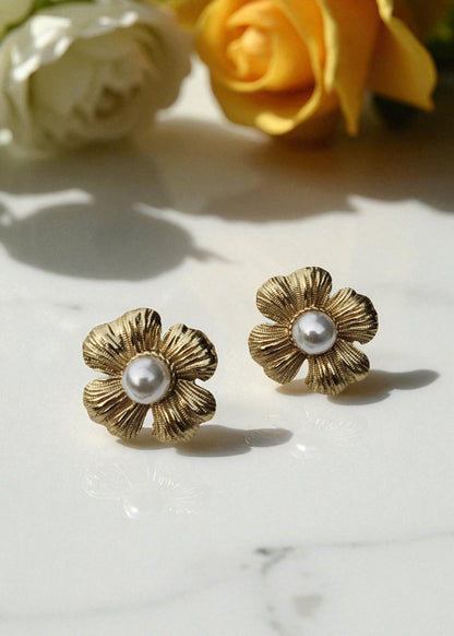 Golden Blossom Pearl Earrings