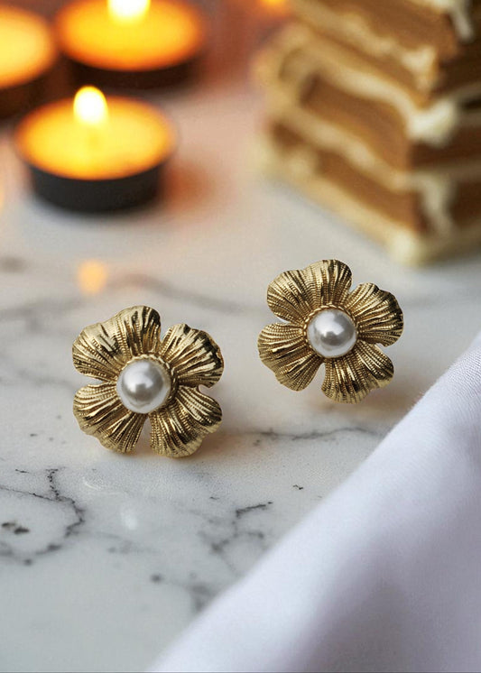 Golden Blossom Pearl Earrings