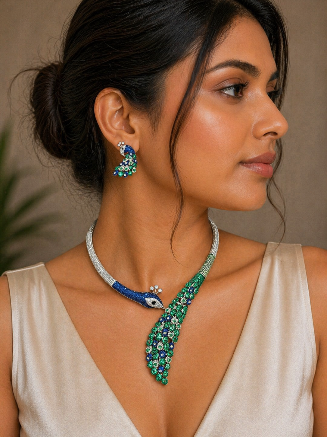 Emerald Peacock Necklace Set