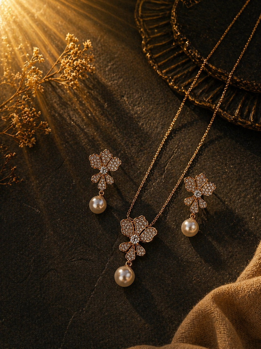 Floral Pendant Necklace Set