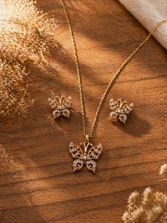 Butterfly Pendant Necklace Set