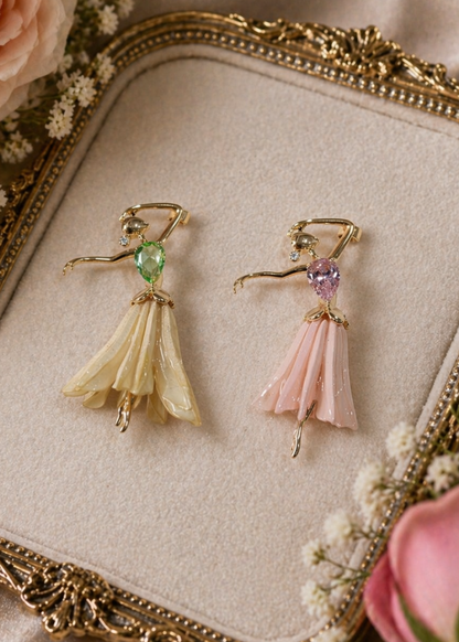 Ballerina Grace yellow Dancer Brooch with blush pink enamel dress and crystal detailing