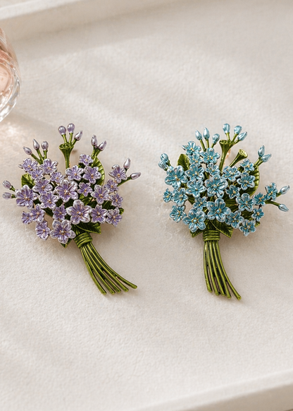 Bloom Elegance Blue Floral Brooch front view with blue enamel flowers