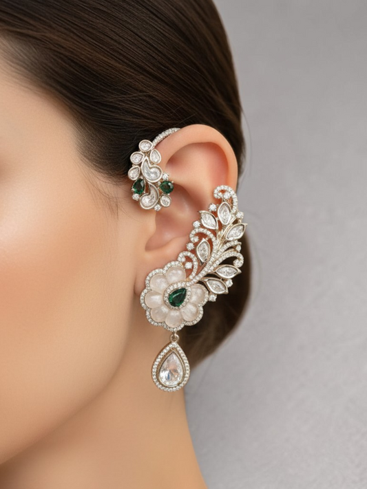 Emerald Bloom Ear Cuff Set