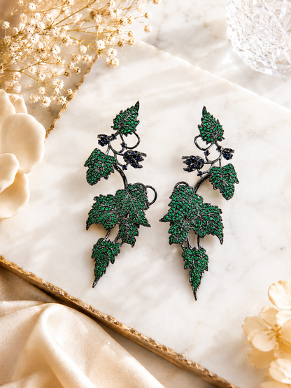 Ivy Bloom Green Ear Cuffs highlighting intricate green stone ear climber craftsmanship